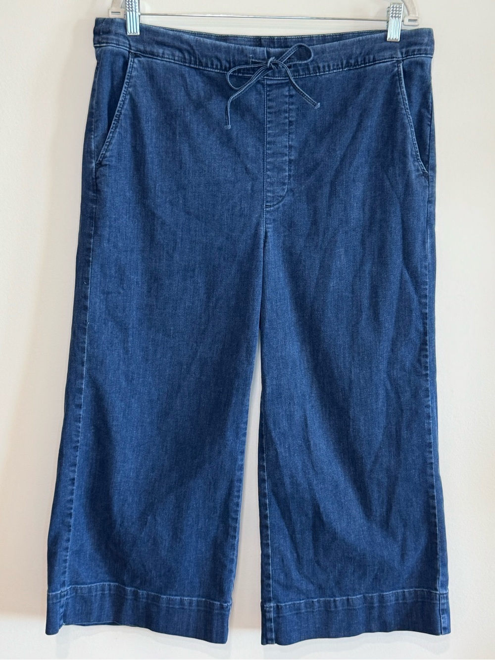 Chico’s Wide-Leg Dark Denim Crop Pants Drawstring Waist Size US 14